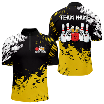 Yellow Funny Beer Bowling Shirts for Team Women Men Bowling Polo&1/4 Zip Bowl League MBL254