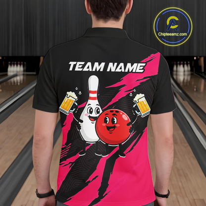 Pink Funny Beer Bowling Shirts Beer Bowling Jersey Team Women Men Bowl League MBL258
