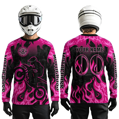 Pink Flaming Motocross Racing Jersey Men Women Kid Dirt Bike Shirts Motorcycle Shirt XM447