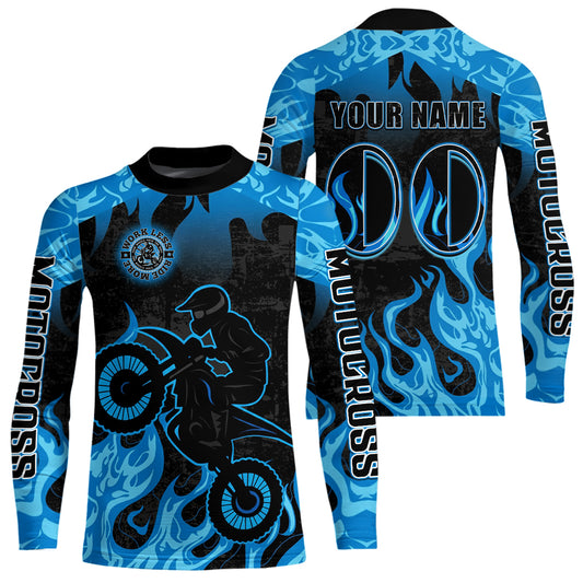 Blue Flaming Motocross Racing Jersey Men Women Kid Dirt Bike Shirts Motorcycle Shirt XM447