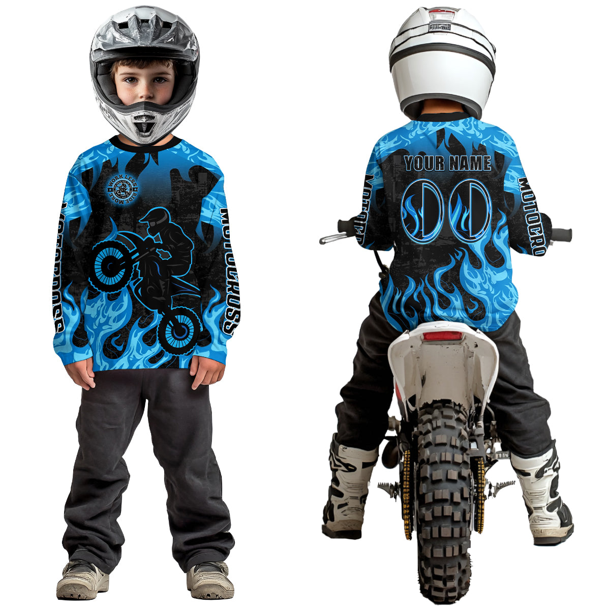 Blue Flaming Motocross Racing Jersey Men Women Kid Dirt Bike Shirts Motorcycle Shirt XM447
