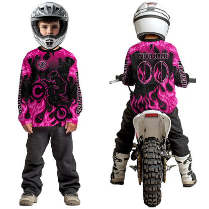 Pink Flaming Motocross Racing Jersey Men Women Kid Dirt Bike Shirts Motorcycle Shirt XM447