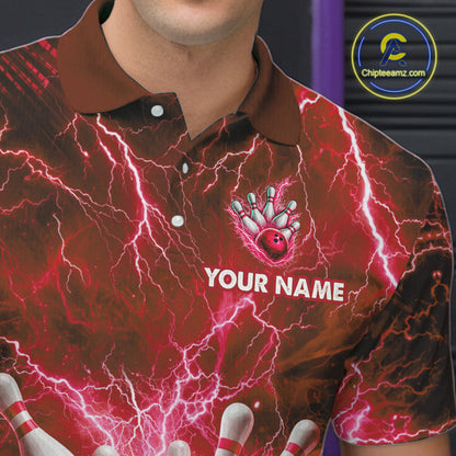 Red Lightning Bowling Shirts for Team Women Men Custom Bowling Polo & 1/4 Zip Shirt MBL241