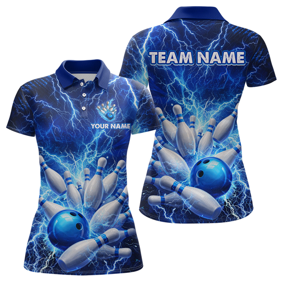 Blue Lightning Bowling Shirts for Team Women Men Custom Bowling Polo & 1/4 Zip Shirt MBL241
