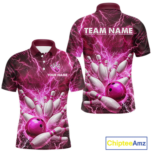 Pink Lightning Bowling Shirts for Team Women Men Custom Bowling Polo & 1/4 Zip Shirt MBL241