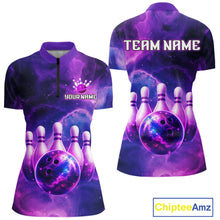 Load image into Gallery viewer, Galaxy Purple Bowling Shirts Yellow for Team Women Men Bowling Polo &amp; 1/4 Zip Shirt MBL246