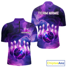 Load image into Gallery viewer, Galaxy Purple Bowling Shirts Yellow for Team Women Men Bowling Polo &amp; 1/4 Zip Shirt MBL246
