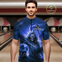 Load image into Gallery viewer, Blue Bowling Shirts for Team Women Men Custom Death Bowling Jersey Bowl League MBL248