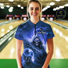 Load image into Gallery viewer, Blue Bowling Shirts for Team Women Men Custom Death Bowling Jersey Bowl League MBL248