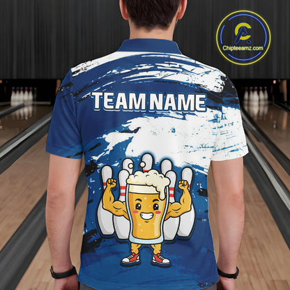 Blue Funny Beer Bowling Shirts for Women Men Team Bowling Polo&1/4 Zip Bowl League MBL253