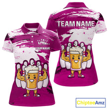 Load image into Gallery viewer, Pink Funny Beer Bowling Shirts for Women Men Team Bowling Polo&amp;1/4 Zip Bowl League MBL253