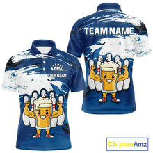 Load image into Gallery viewer, Blue Funny Beer Bowling Shirts for Women Men Team Bowling Polo&amp;1/4 Zip Bowl League MBL253
