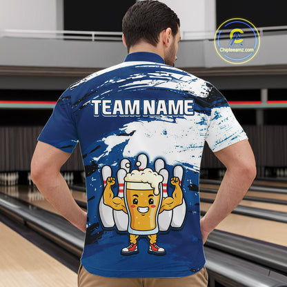 Blue Funny Beer Bowling Shirts for Women Men Team Bowling Polo&1/4 Zip Bowl League MBL253