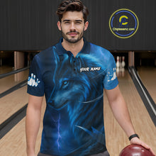 Load image into Gallery viewer, Blue Wolf Bowling Shirts for Team Men Women Custom Wolf Bowling Jerseys for Couples MBL199