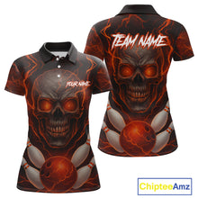 Load image into Gallery viewer, Orange Bowling Shirts for Team Women Men Custom Skull Bowling Jerseys for Couples MBL207