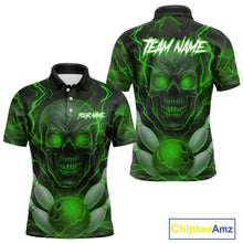 Load image into Gallery viewer, Green Bowling Shirts for Team Women Men Custom Skull Bowling Jerseys for Couples MBL207