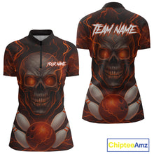 Load image into Gallery viewer, Orange Bowling Shirts for Team Women Men Custom Skull Bowling Jerseys for Couples MBL207
