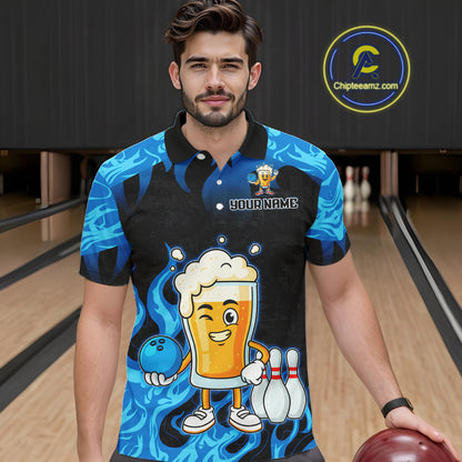 Blue Flaming Beer Bowling Shirts Beer Bowling Jersey for Team Women Men Bowler MBL262