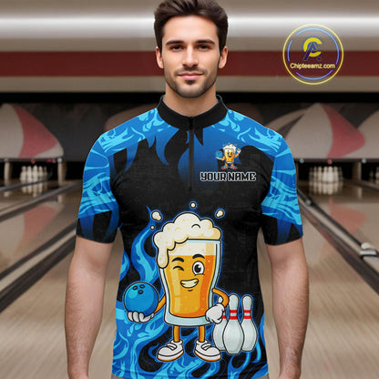 Blue Flaming Beer Bowling Shirts Beer Bowling Jersey for Team Women Men Bowler MBL262