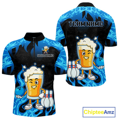 Blue Flaming Beer Bowling Shirts Beer Bowling Jersey for Team Women Men Bowler MBL262