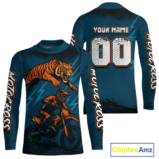 Tiger Motocross Jersey Custom Blue Dirt Bike Shirts for Men Kid Women Racing Jersey XM410