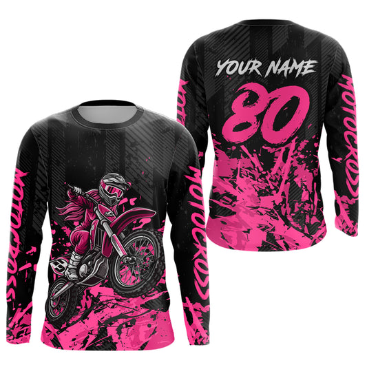 Custom Pink Motocross Jersey Racing Motocycle Shirts for Men Women Kid UPF30+ DNT43