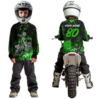 Personalized Green Youth Motocross Shirts Off-Road Dirt Bike Jersey Kid Men Women UPF30+ DNT17