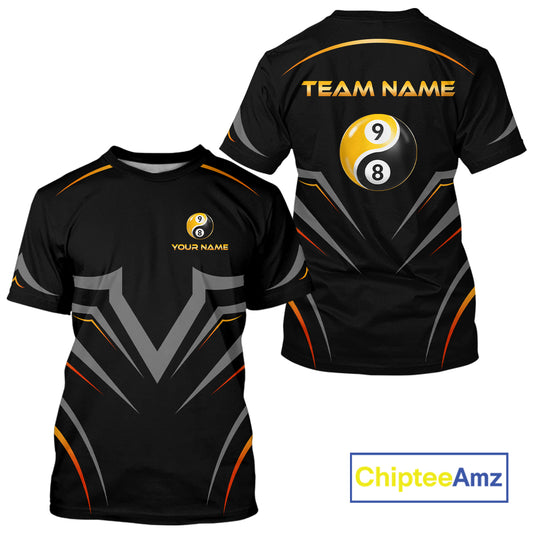 Black gold billiard jersey with customizable text and ChipteeAmz branding