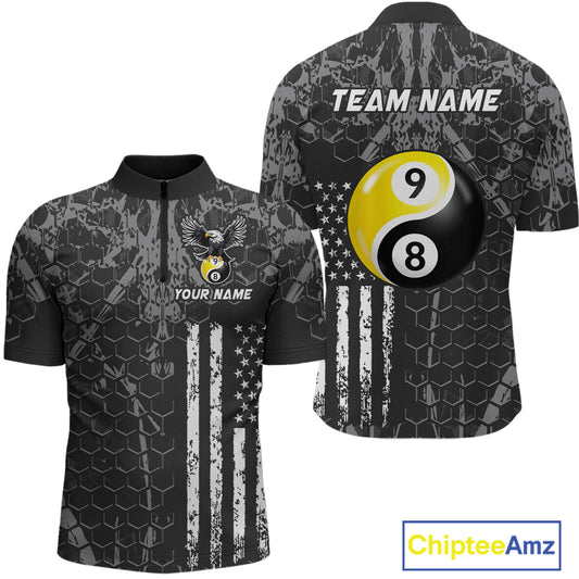 Custom US Eagle 8 9 Ball Yin Yang Billiard Shirts for Men Billiard Team Shirts Billiard League Polo & 1/4 Zip NNT91