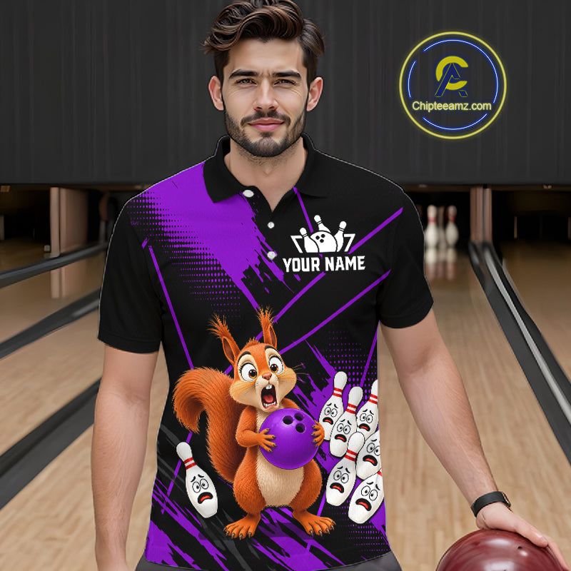 Custom Purple Squirrel Bowling Jersey for Men Bowling Team Shirts Bowling Polo & 1/4 Zip HNT301