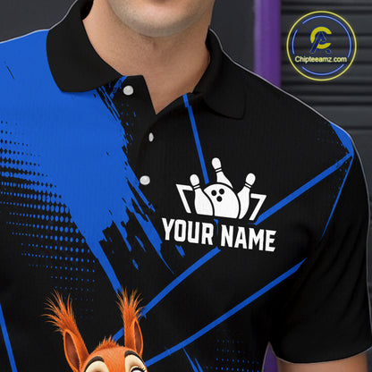Custom Blue Squirrel Bowling Jersey for Men Bowling Team Shirts Bowling Polo & 1/4 Zip HNT301