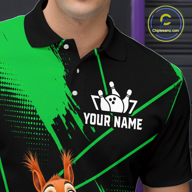 Custom Green Squirrel Bowling Jersey for Men Bowling Team Shirts Bowling Polo & 1/4 Zip HNT301