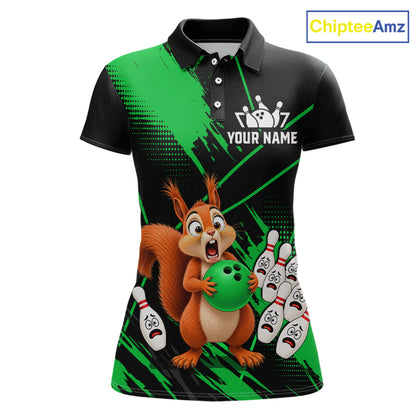 Custom Green Squirrel Bowling Jersey for Women Bowling Team Shirts Bowling Polo & 1/4 Zip HNT301