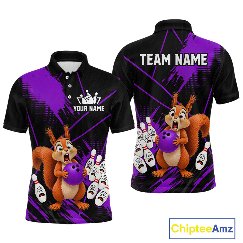 Custom Purple Squirrel Bowling Jersey for Men Bowling Team Shirts Bowling Polo & 1/4 Zip HNT301
