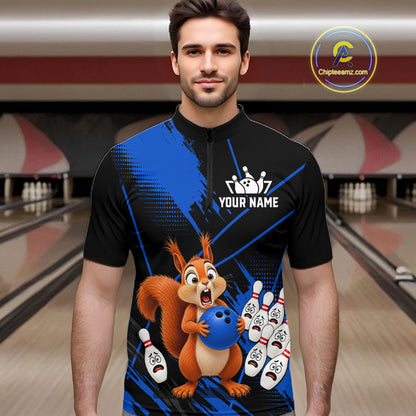 Custom Blue Squirrel Bowling Jersey for Men Bowling Team Shirts Bowling Polo & 1/4 Zip HNT301