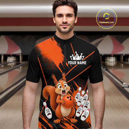 Custom Orange Squirrel Bowling Jersey for Men Bowling Team Shirts Bowling Polo & 1/4 Zip HNT301