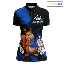 Load image into Gallery viewer, Custom Blue Squirrel Bowling Jersey for Women Bowling Team Shirts Bowling Polo &amp; 1/4 Zip HNT301