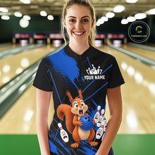 Load image into Gallery viewer, Custom Blue Squirrel Bowling Jersey for Women Bowling Team Shirts Bowling Polo &amp; 1/4 Zip HNT301