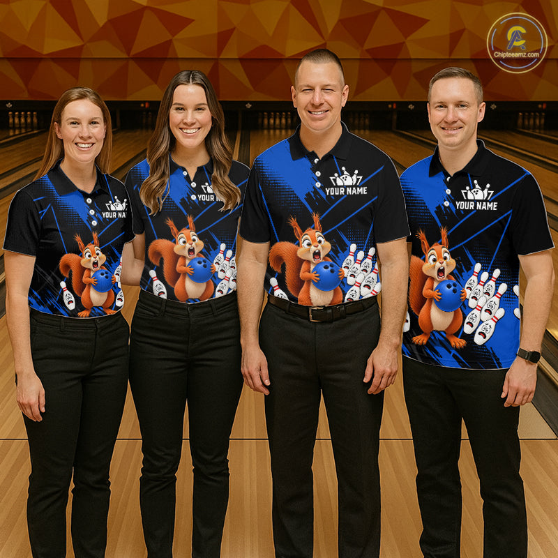 Custom Blue Squirrel Bowling Jersey for Women Bowling Team Shirts Bowling Polo & 1/4 Zip HNT301