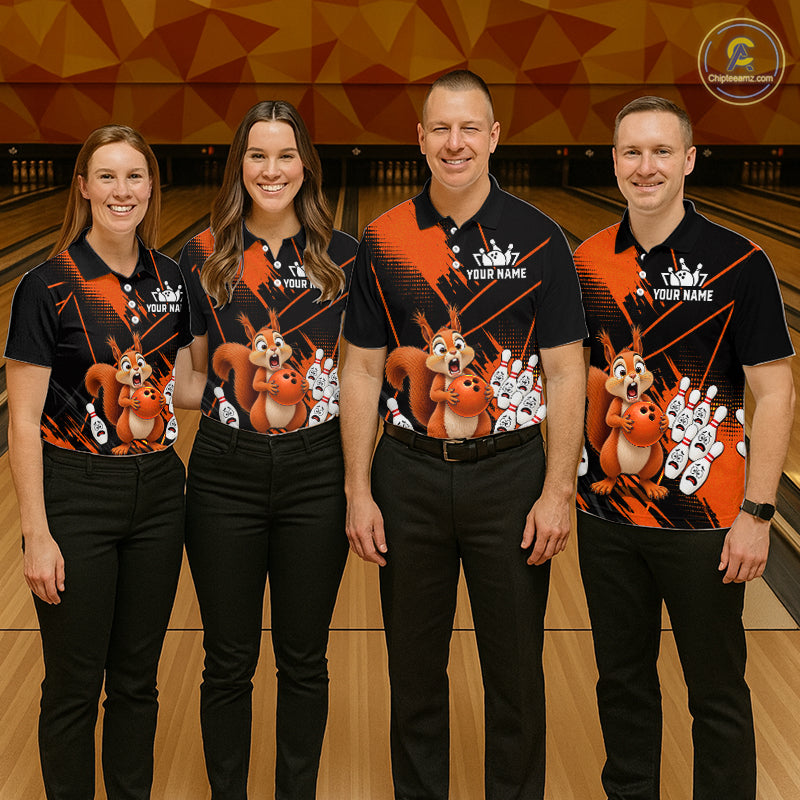 Custom Orange Squirrel Bowling Jersey for Women Bowling Team Shirts Bowling Polo & 1/4 Zip HNT301