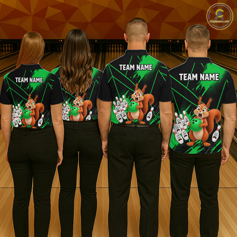 Custom Green Squirrel Bowling Jersey for Women Bowling Team Shirts Bowling Polo & 1/4 Zip HNT301