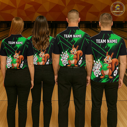 Custom Green Squirrel Bowling Jersey for Women Bowling Team Shirts Bowling Polo & 1/4 Zip HNT301
