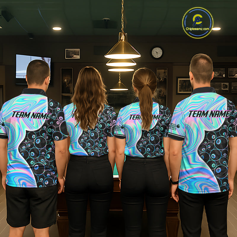Custom Holographic 8 Ball Pattern Billiard Shirts for Men Billiard Team Jerseys Billiard League NNT280