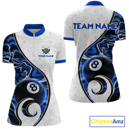 Custom Blue Liquid Swirl 8 Ball Billiard Shirts for Women Billiard Team Jerseys Billiard League NNT279