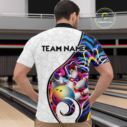 Custom Colorful Liquid Swirl Bowling Jersey for Men Bowling Team Shirts Bowling League Polo & 1/4 Zip HNT471