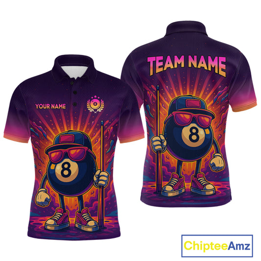 8 Ball Billiard Shirts for Men Retro Custom Billiard Team Shirts Billiard League Polo & 1/4 Zip NNT98
