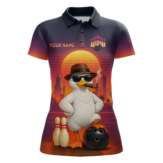 Custom Funny Duck Bowling Jersey for Women Bowling Uniform Polo & 1/4 Zip Bowling Team Shirts HNT235