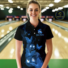 Load image into Gallery viewer, Custom Blue Butterfly Galaxy Bowling Jersey for Women Bowling Team Shirts Bowling League HNT310