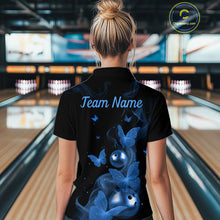 Load image into Gallery viewer, Custom Blue Butterfly Galaxy Bowling Jersey for Women Bowling Team Shirts Bowling League HNT310