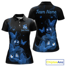 Load image into Gallery viewer, Custom Blue Butterfly Galaxy Bowling Jersey for Women Bowling Team Shirts Bowling League HNT310